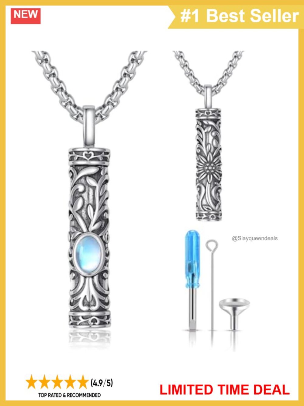 Sterling Silver Sunflower Urn Necklace Moonstone Memorial Keepsake Pendant
